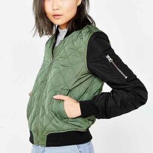 Green and Black Quilted Bomber Jacket